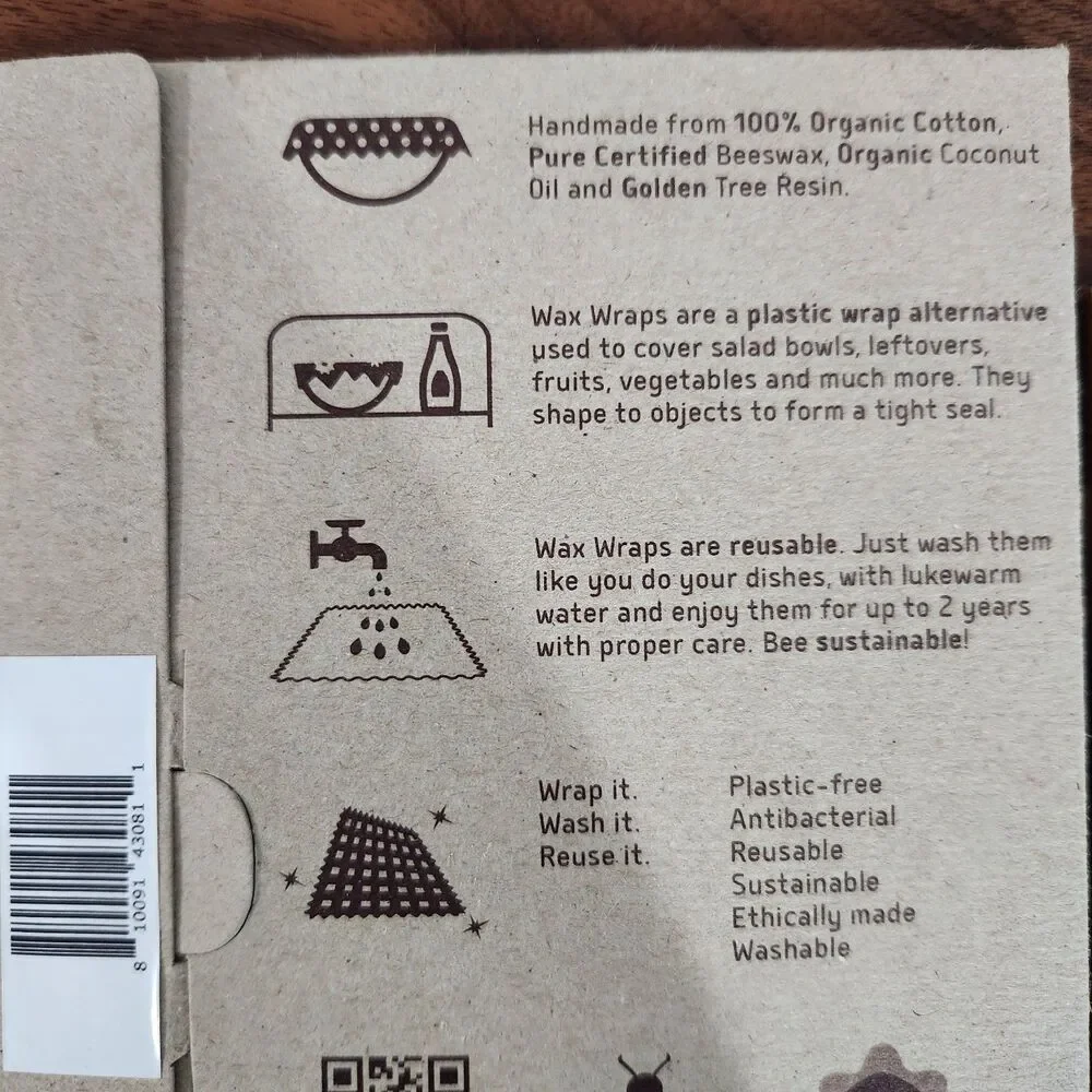 Superbee Beeswax Wraps Lot of 5 Reusable Sustainable Food Wraps Various Sizes